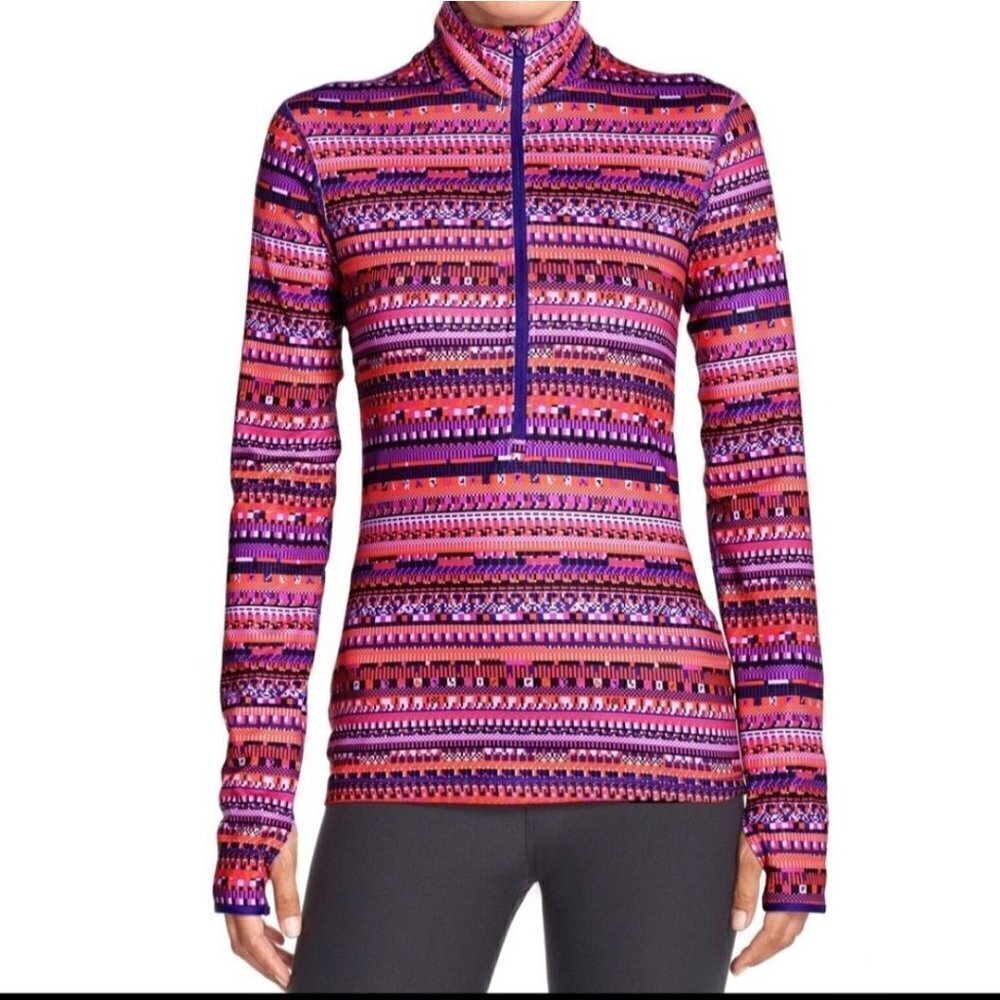 Nike Pro Dry Fit Hyperwarm 8 Bit 1/2 Zip Purple Geometric Athletic Top Size S